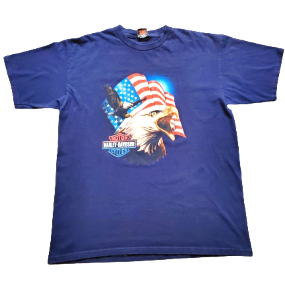 Harley Davidson America Flag Vintage Bald Eagle 2001Mens Tshirt sz XL Navy Blue